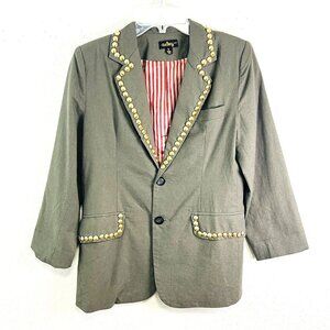 AUDREY Blazer Jacket Studded Trim Womens S Olive Lined Pockets Button Front